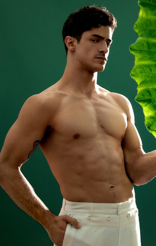 Male model on green background