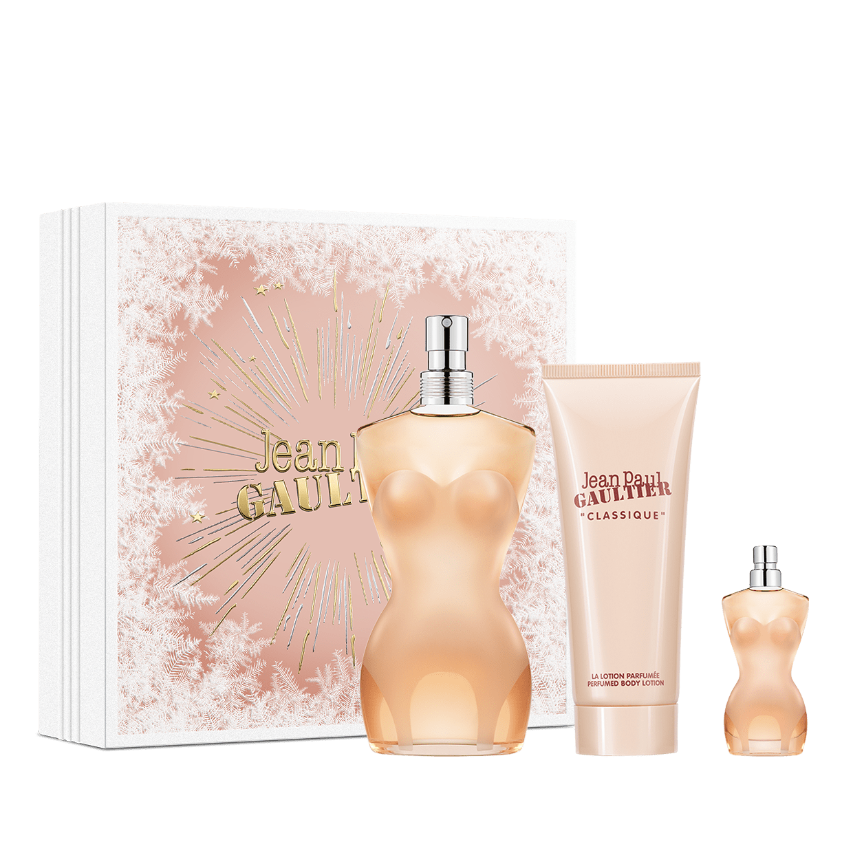 Classique 100 ml, Body lotion 75 ml, and Miniature 6 ml